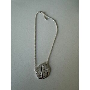 Silver Tone Monogram Initial B Filigree Circle Pendant Necklace Adjustable Chain